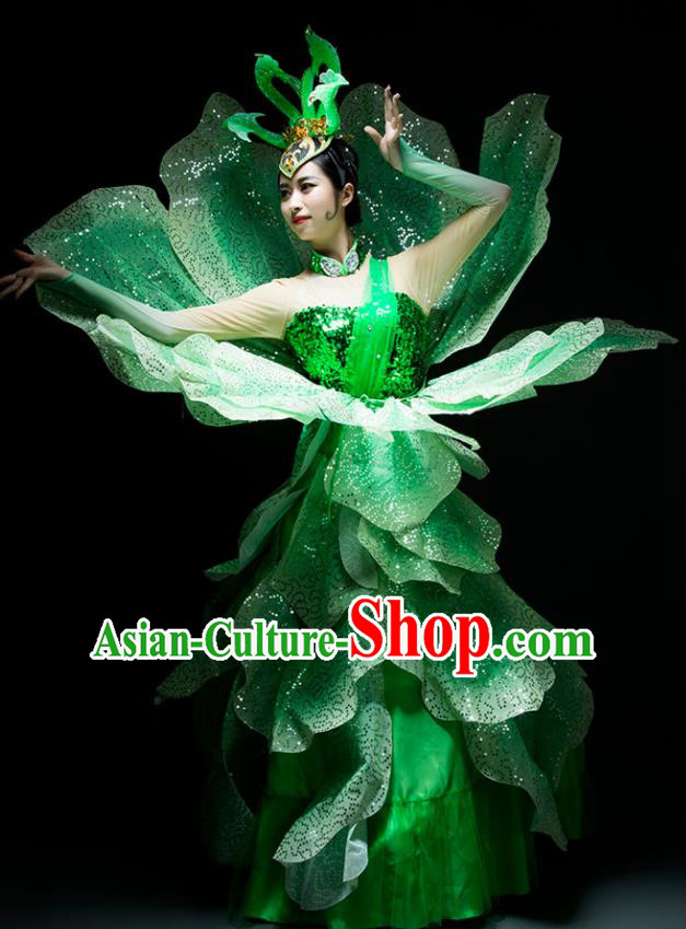 Chinese Modern Dance Peony Dance Stage Costume Traditional Spring Festival Gala Opening Dance Green Dress for Women