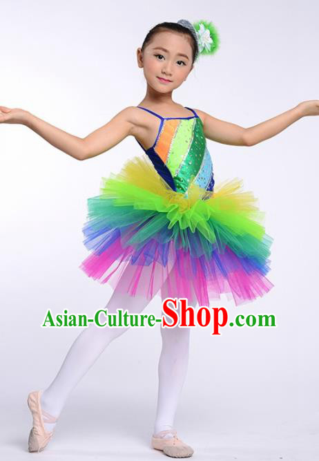 Chinese Modern Dance Stage Performance Costume Ballet Dance Colorful Bubble Dress for Kids