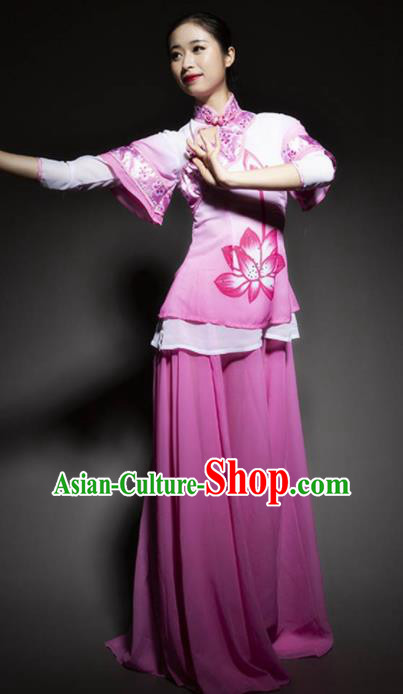 Chinese Classical Dance Pink Dress Traditional Umbrella Dance Stage Performance Costume for Women