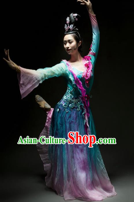 Chinese Classical Dance Lotus Dance Green Dress Traditional Umbrella Dance Stage Performance Costume for Women