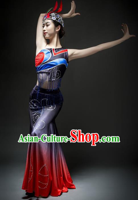 Chinese Traditional Dai Nationality Ethnic Dance Costume Minority Peacock Dance Dress for Women