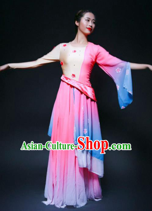 Chinese Classical Dance Lotus Dance Pink Dress Traditional Umbrella Dance Stage Performance Costume for Women