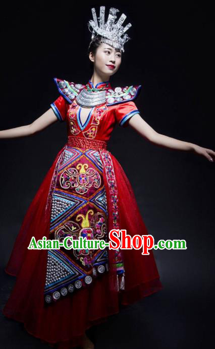 Chinese Traditional Miao Nationality Ethnic Princess Costume Minority Folk Dance Dress for Women