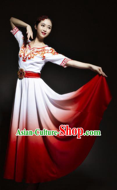 Chinese Modern Dance Stage Costume Traditional Chorus Group Dance Red Dress for Women