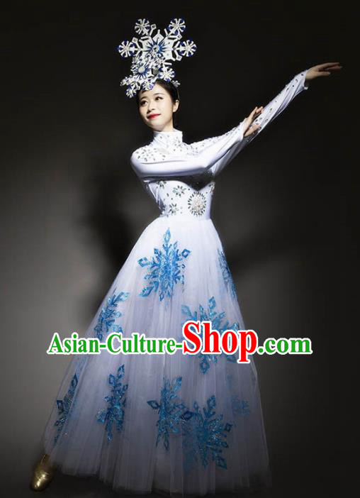 Chinese Spring Festival Gala Stage Performance White Veil Dress Traditional Modern Dance Opening Dance Costume for Women