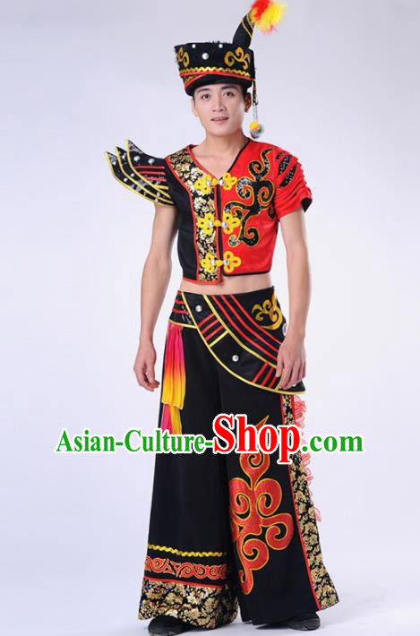 Chinese Yi Nationality Ethnic Dance Costume Traditional Minority Folk Dance Clothing for Men