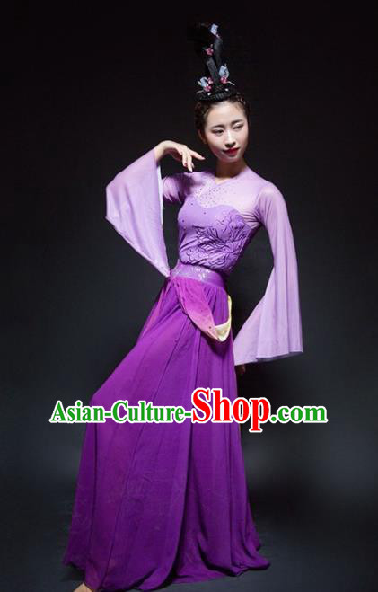 Chinese Classical Dance Lotus Dance Purple Dress Traditional Umbrella Dance Stage Performance Costume for Women