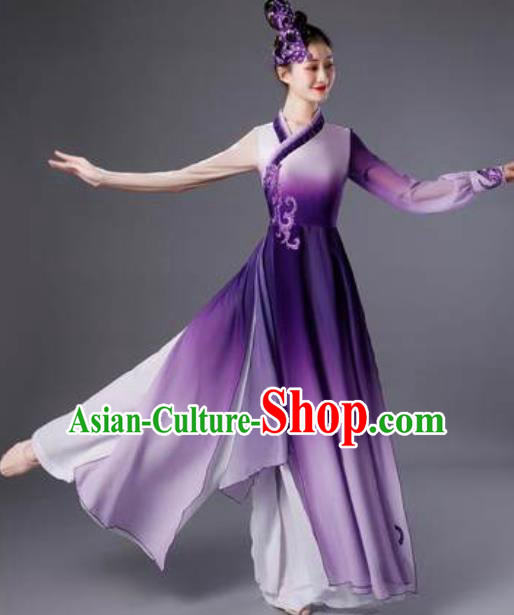 Chinese Classical Dance Purple Dress Traditional Umbrella Dance Lotus Dance Stage Performance Costume for Women