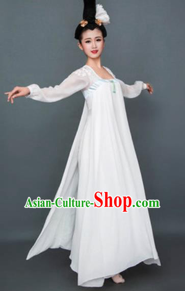 Chinese Classical Dance White Hanfu Dress Traditional Umbrella Dance Lotus Dance Stage Performance Costume for Women