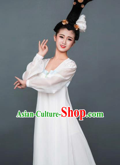Chinese Classical Dance White Hanfu Dress Traditional Umbrella Dance Lotus Dance Stage Performance Costume for Women