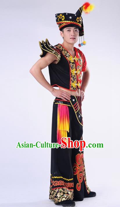 Chinese Yi Nationality Ethnic Dance Costume Traditional Minority Folk Dance Clothing for Men