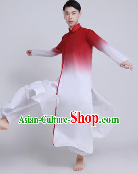 Chinese Traditional Classical Dance Stage Performance Costume Folk Dance Wine Red Clothing for Men