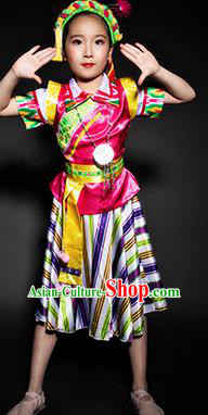 Chinese Nu Nationality Stage Performance Costume Traditional Ethnic Minority Clothing for Kids