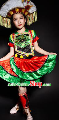 Chinese Gaoshan Nationality Stage Performance Costume Traditional Ethnic Minority Clothing for Kids