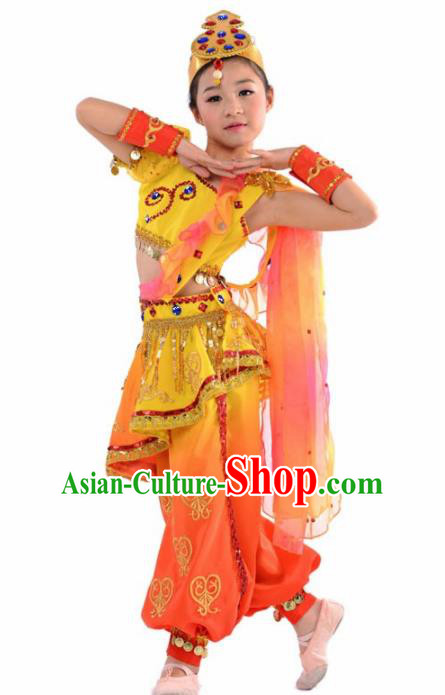 Indian Nationality Ethnic Costume Traditional Minority Folk Dance Stage Performance Clothing for Kids