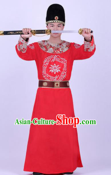 Chinese Traditional Tang Dynasty Swordsman Costume Ancient Imperial Bodyguard Red Robe for Men