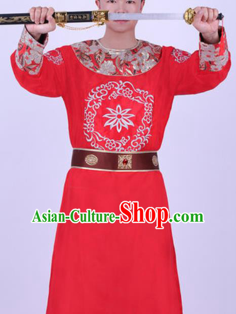 Chinese Traditional Tang Dynasty Swordsman Costume Ancient Imperial Bodyguard Red Robe for Men
