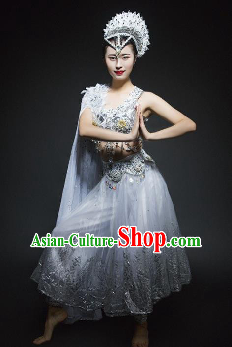 Indian Traditional Dance Costume Oriental Belly Dance White Clothing for Women