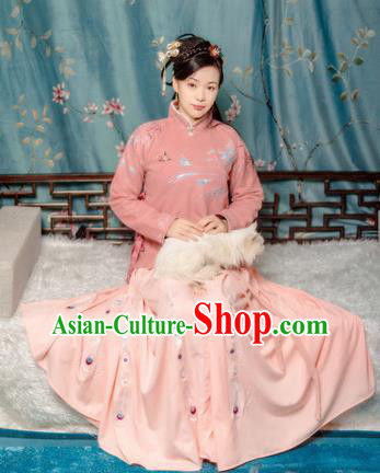 Traditional Chinese Ming Dynasty Winter Historical Costume Ancient Young Mistress Embroidered Clothing for Women