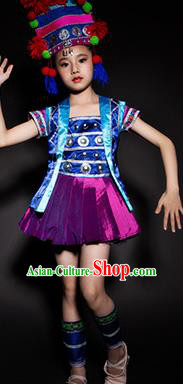 Chinese Hani Nationality Ethnic Stage Performance Costume Traditional Minority Folk Dance Clothing for Kids