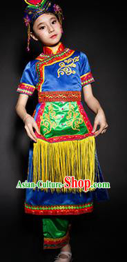 Chinese Xibo Nationality Ethnic Stage Performance Costume Traditional Minority Folk Dance Clothing for Kids