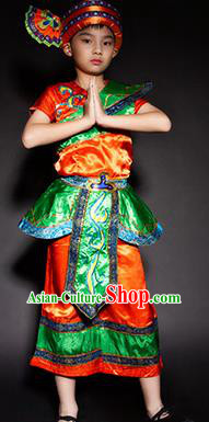 Chinese Dai Nationality Ethnic Stage Performance Costume Traditional Minority Folk Dance Clothing for Kids