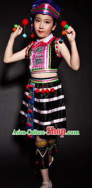 Chinese De Ang Nationality Ethnic Costume Traditional Minority Folk Dance Stage Performance Clothing for Kids