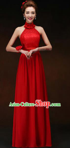 Top Grade Stage Performance Red Full Dress Compere Modern Fancywork Modern Dance Costume for Women