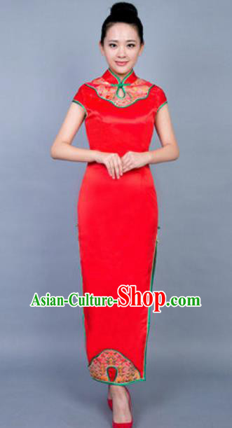 Chinese Traditional Tang Suit Costume National Cheongsam Red Qipao Dress for Women