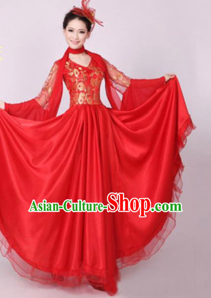 Top Grade Stage Performance Red Dress Compere Modern Dance Fancywork Modern Costume for Women