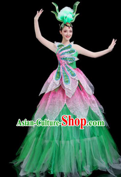 Traditional Chinese Spring Festival Gala Opening Dance Green Veil Dress Modern Dance Stage Performance Costume for Women