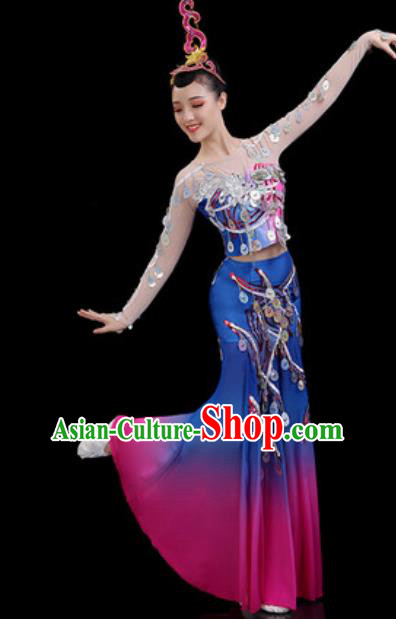 Traditional Chinese Minority Ethnic Peacock Dance Dress Dai Nationality Stage Performance Costume for Women