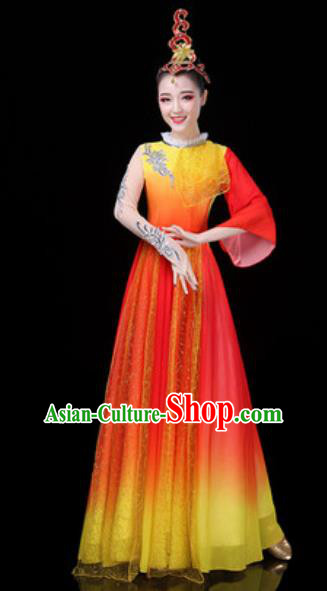 Traditional Chinese Classical Dance Red Dress Umbrella Dance Stage Performance Costume for Women