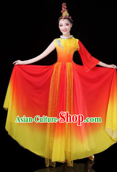 Traditional Chinese Classical Dance Red Dress Umbrella Dance Stage Performance Costume for Women