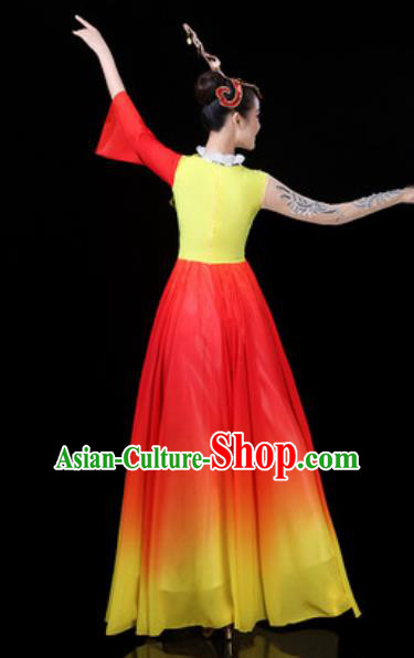 Traditional Chinese Classical Dance Red Dress Umbrella Dance Stage Performance Costume for Women
