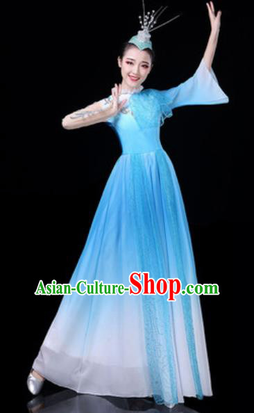 Traditional Chinese Spring Festival Gala Opening Dance Blue Veil Dress Modern Dance Stage Performance Costume for Women