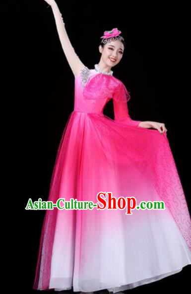 Traditional Chinese Spring Festival Gala Opening Dance Rosy Veil Dress Modern Dance Stage Performance Costume for Women