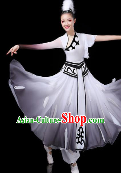 Traditional Chinese Classical Dance Grey Dress Umbrella Dance Stage Performance Costume for Women