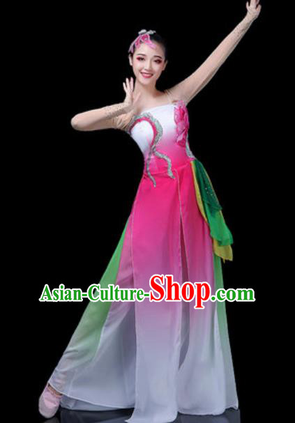 Traditional Chinese Classical Dance Lotus Dance Pink Dress Umbrella Dance Stage Performance Costume for Women