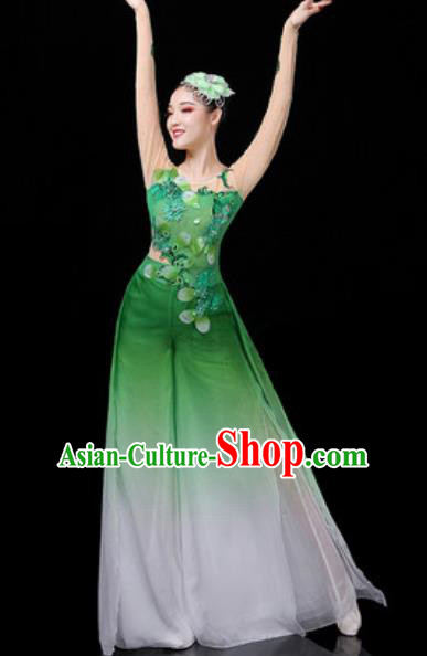 Traditional Chinese Classical Dance Group Dance Green Dress Umbrella Dance Stage Performance Costume for Women