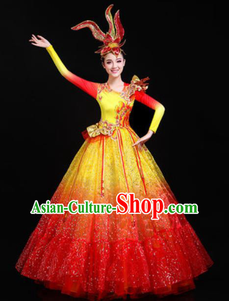 Traditional Chinese Opening Dance Red Veil Dress Modern Dance Stage Performance Costume for Women