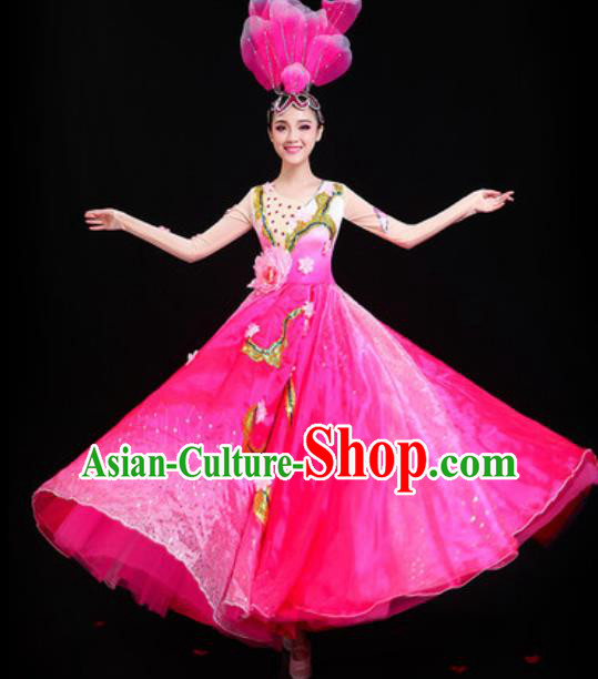 Traditional Chinese Spring Festival Gala Opening Dance Rosy Dress Modern Dance Stage Performance Costume for Women