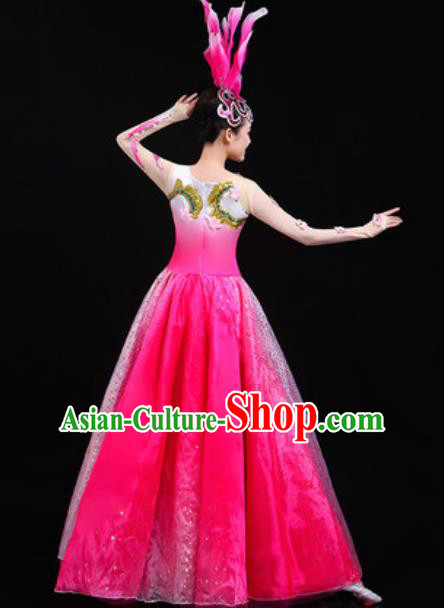 Traditional Chinese Spring Festival Gala Opening Dance Rosy Dress Modern Dance Stage Performance Costume for Women