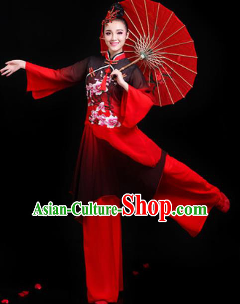 Traditional Chinese Folk Dance Group Dance Red Clothing Yangko Fan Dance Stage Performance Costume for Women