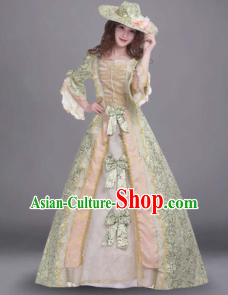 Top Grade European Traditional Court Green Dress Modern Dance England Queen Costume for Women