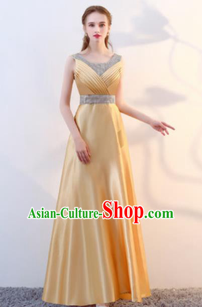 Top Grade Stage Performance Yellow Full Dress Compere Modern Fancywork Modern Dance Costume for Women