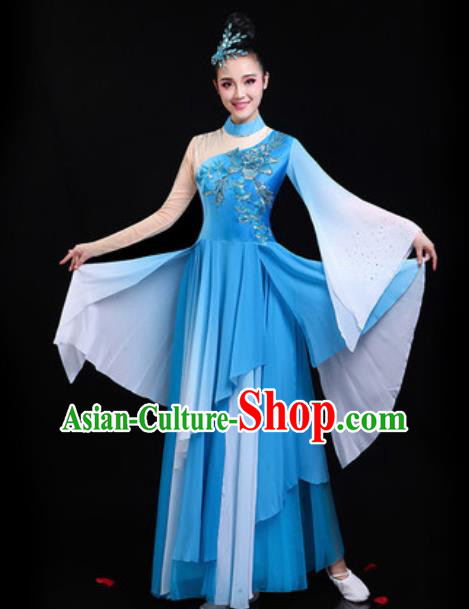 Traditional Chinese Classical Dance Group Dance Blue Dress Umbrella Dance Stage Performance Costume for Women