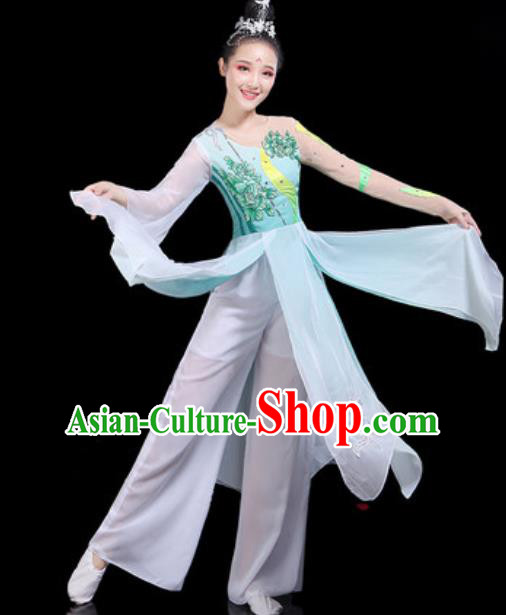Traditional Chinese Classical Dance Light Green Dress Umbrella Dance Group Dance Stage Performance Costume for Women