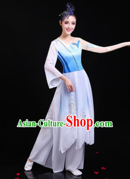 Traditional Chinese Classical Dance Group Dance White Dress Umbrella Dance Stage Performance Costume for Women