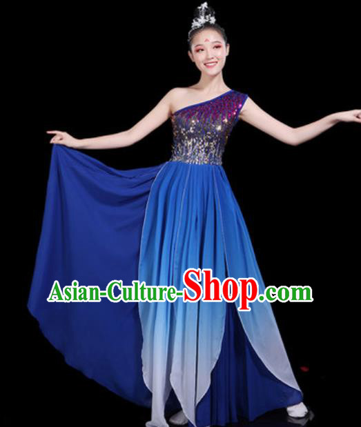 Traditional Chinese Spring Festival Gala Opening Dance Royalblue Paillette Dress Modern Dance Stage Performance Costume for Women